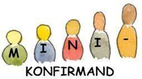 "MINI-KONFIRMAND" under fem tegnefigurer.